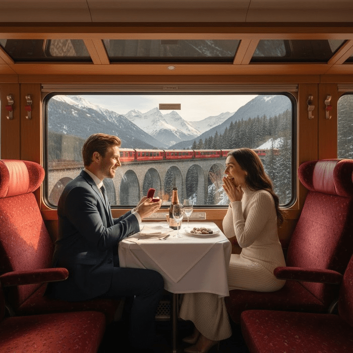 Marriage proposal on the Bernina Express / Photo via Perfect Venue