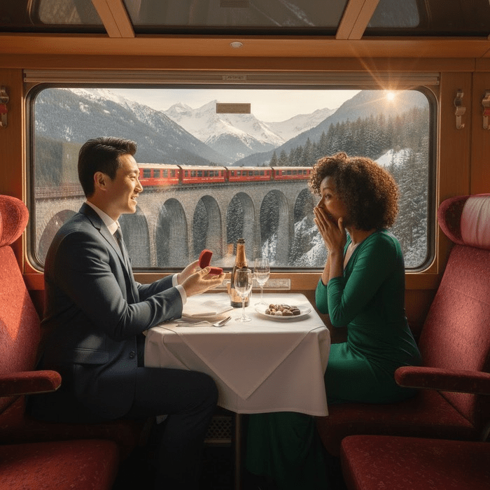 Marriage proposal on the Bernina Express / Photo via Perfect Venue