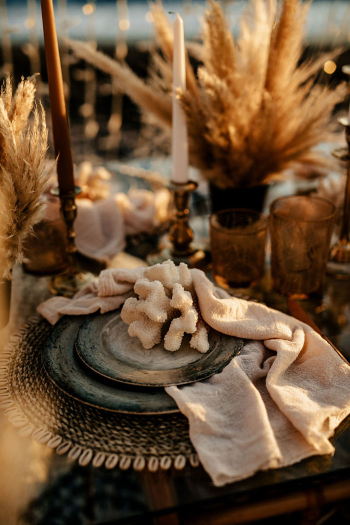 Boho Beach Wedding with a Dress Made from Pampas Grass - Perfect Venue