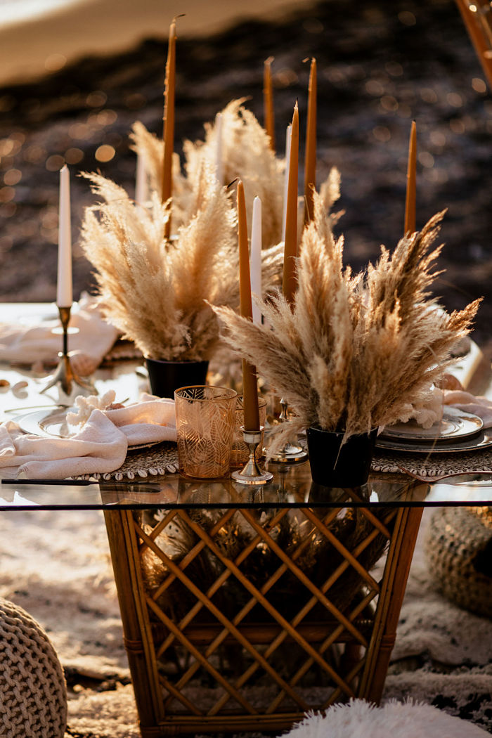 Boho-Chic Surfer Wedding Inspiration With a Pampas Grass Dress