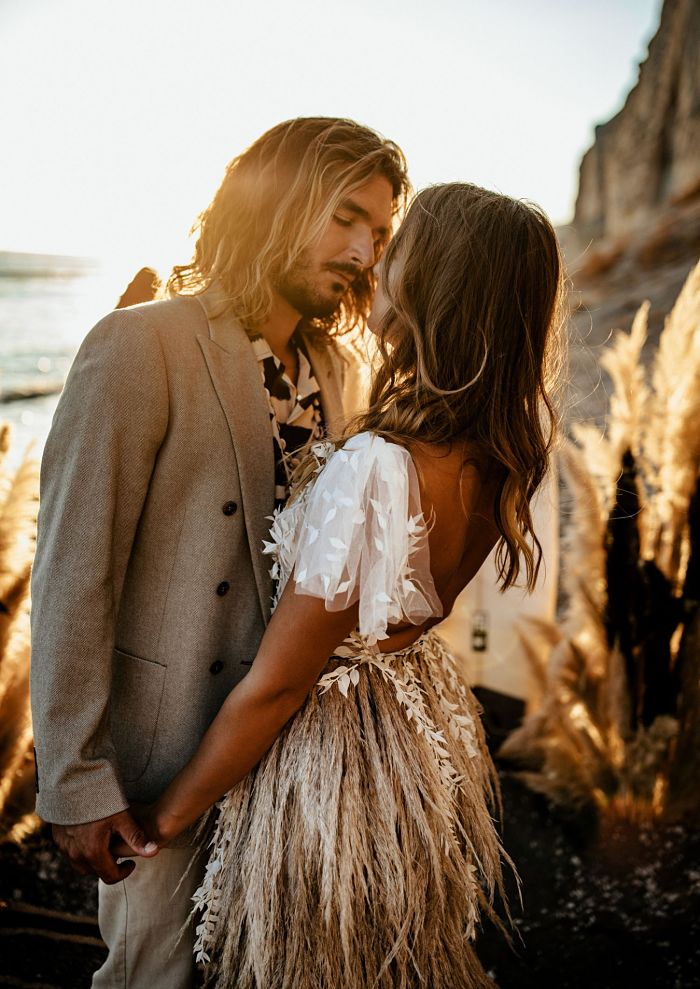 Boho Beach Wedding with a Dress Made from Pampas Grass - Perfect Venue